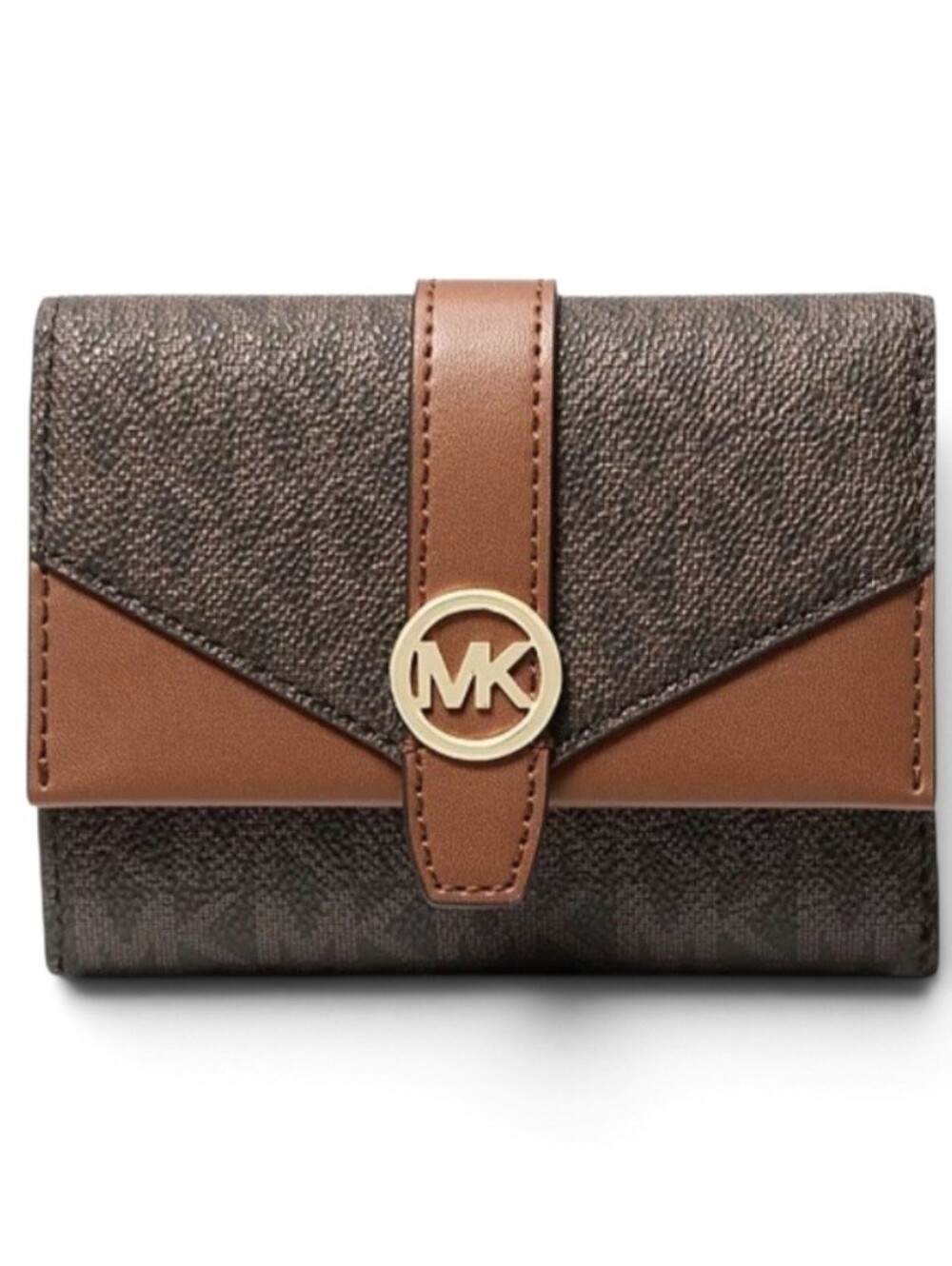 Michael Kors Brown and Tan Logo-Trim Trifold Wallet Greenwich